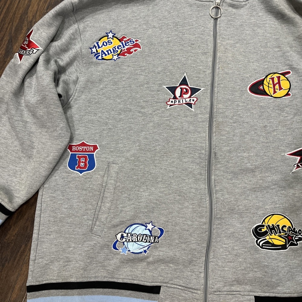 Vintage NBA Teams Logo Patch Hoodie Zip Jacket Sports Unique Coat Sz 3XL - Picture 4 of 12